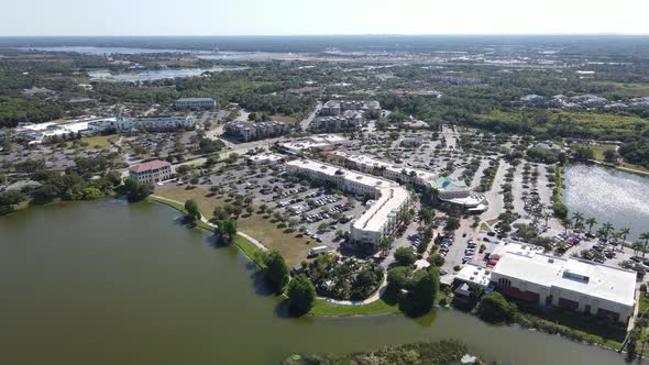 distant aerial of Lakewood Ranch Mainstreet and surrounding lakes, Bradenton, Florida