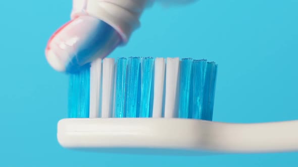 Toothpaste Squeezed Onto Toothbrush, Oral Hygiene, Plaque Prevention, Closeup