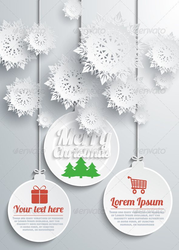 Paper Snowflakes Merry Christmas Text with Balls