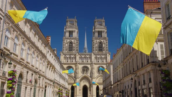 Large Flags of Ukraine are Flying in the French City of Orleans