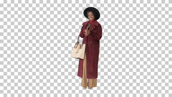 African american fashion girl in coat, Alpha Channel