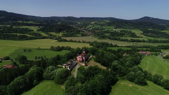 Beautiful Aerial Landscape With a Czech Church