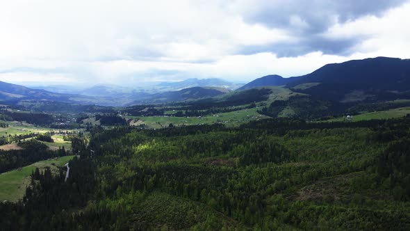 Ukraine, Carpathian Mountains: Beautiful Mountain Forest Landscape. Aerial