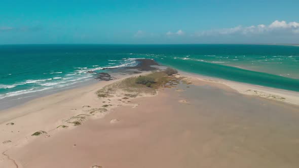 Drone aerial view of Elliott Heads Beach and River, Australia