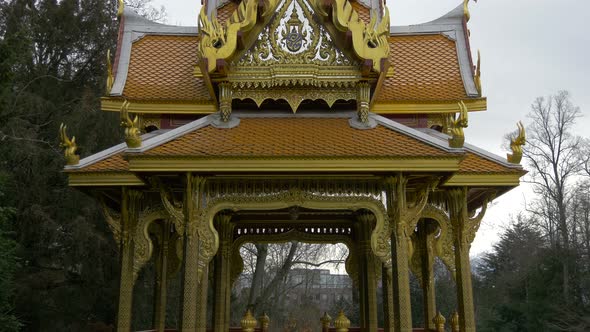 Tilt up of Sala Thai pavilion 