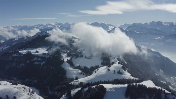 Aerial view of mountain peak in wintertime, Lucerne, Switzerland.