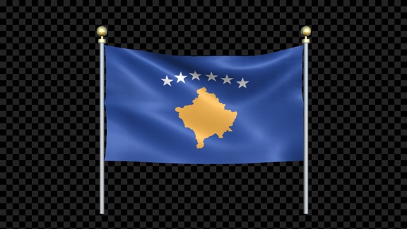 Flag Of Kosovo Waving In Double Pole Looped