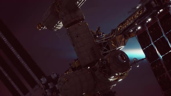 International Space Station on Orbit of Earth Planet Elements Furnished By NASA alt