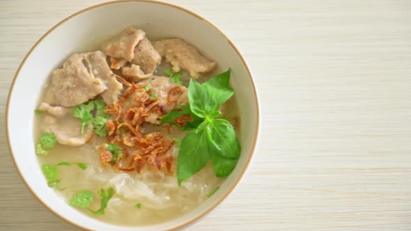 Pho Bo Vietnamese soup with pork and rice noodles - Vietnamese food style