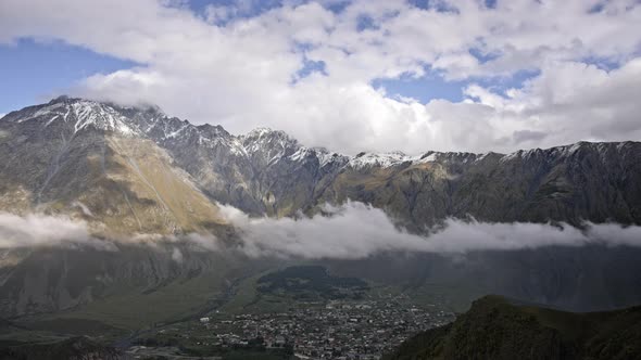 Clouds moving above the mountain village