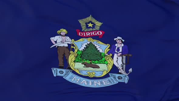Flag of Maine State Region of the United States Waving at Wind