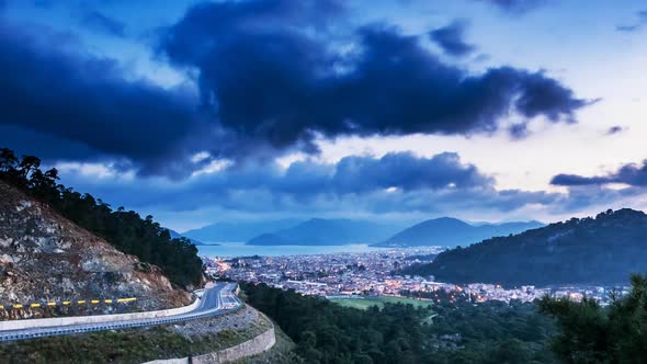 Time Lapse Over Sea Town in the Evening