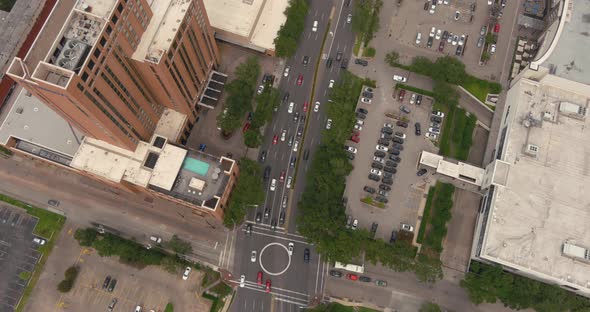 Birds eye view of streets in Houston Galleria Mall area