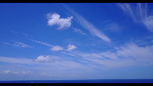 Aerial above sky of paradise coast beach wildlife by turquoise ocean and white sand background of ad