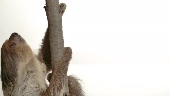 Sloth on white background with negative space for copy