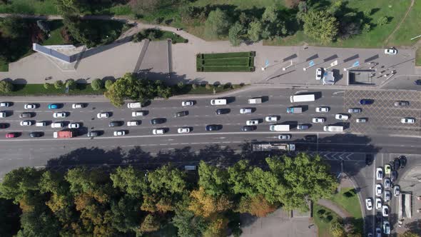 Drones Point of View Traffic Jam Top View Transportation Concept Intersection Crossroad Aerial View