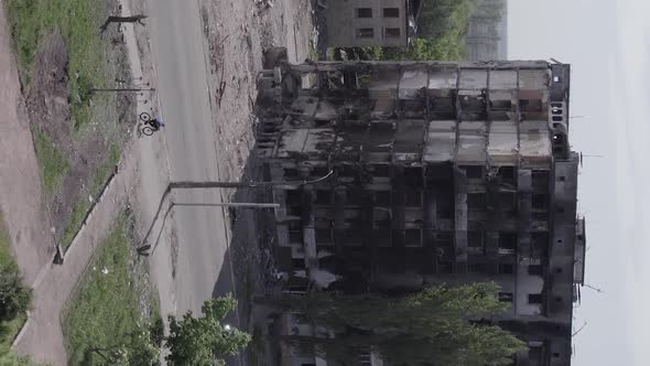 Vertical Video of Borodyanka Ukraine  Destroyed Building During the War