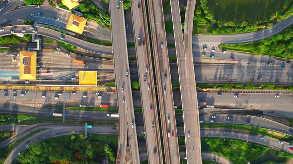 4K : Aerial view shot of fast moving Highway road