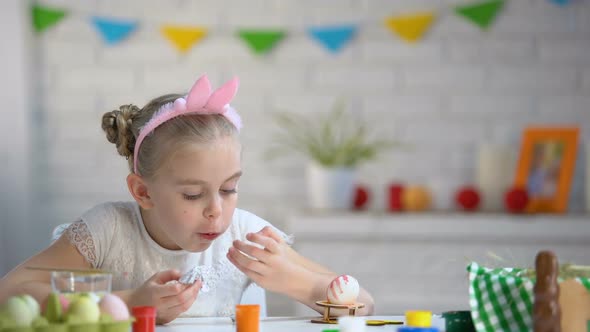 Small Girl Secretly Eating Chocolate Egg, Childhood, Preparation for Easter