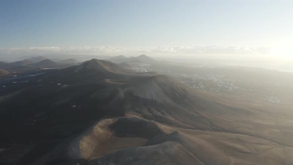 Aerial view of Caldera Blanca on Lanzarote island, Canary Islands, Spain.