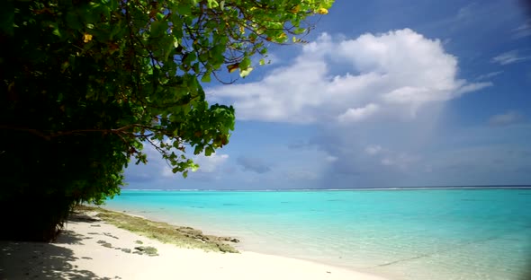 Luxury drone island view of a summer white paradise sand beach and aqua turquoise water background i