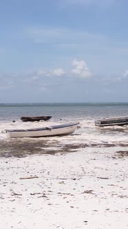 Tanzania  Vertical Video of Low Tide in the Ocean Near the Coast of Zanzibar Slow Motion