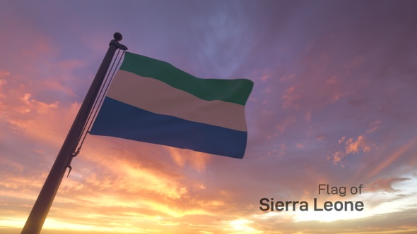 Sierra Leone Flag on a Flagpole V3