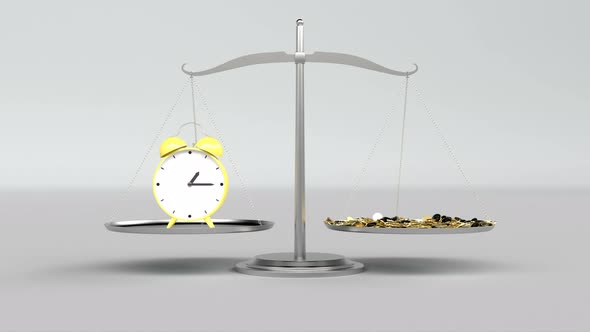 Metal Scales Yellow Clock Gold Coins Money Concept Finance Business Investment Success