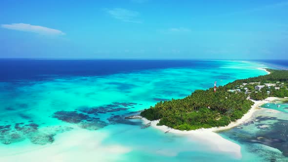 Aerial above texture of beautiful sea view beach trip by shallow water and white sand background of 