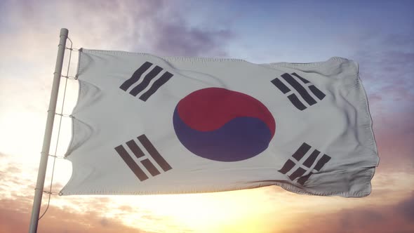 South Korean Flag Waving in the Wind