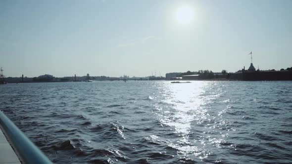 Saint-petersburg, Russia From Boat. Neva River Tour. Slow Motion