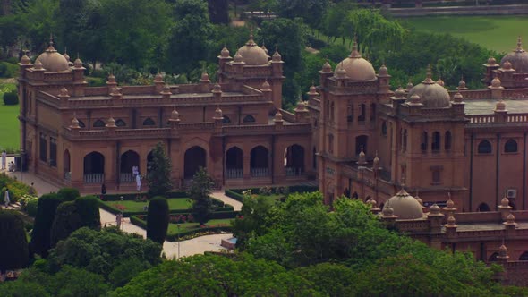 Aerial view of a beautiful old heritage building, close view of the building, crossing the telecom t