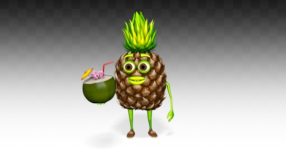 Pineapple Character Shows Coconut Exotic