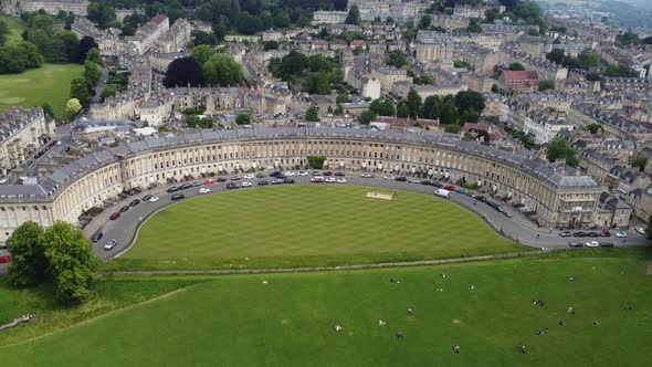 4K Aerial Drone footage taken over the Queen's Platinum Jubilee Weekend. Royal Crescent. Pan