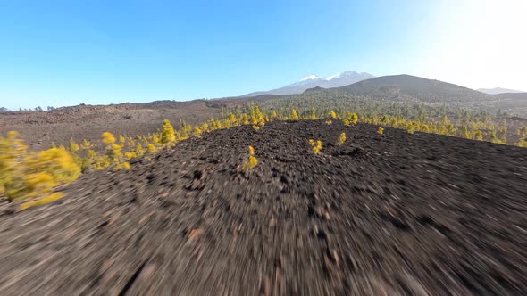 Flying Close Along Rocky Rough Cliffs in a Volcanic Stone National Park Nature Landscape on Tenerife