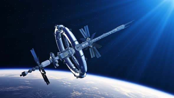 Futuristic Space Station In The Rays Of Blue Light