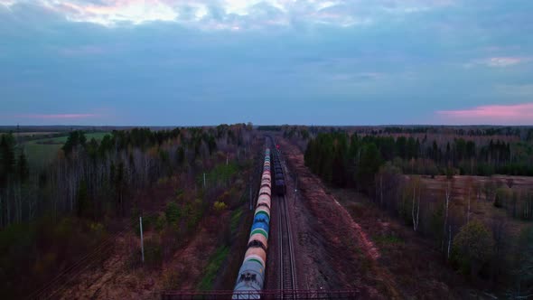 Two Long Freight Trains Go on Railway