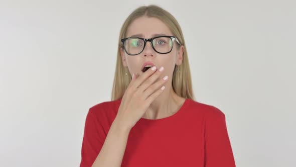 Shocked Young Woman Wondering on White Background