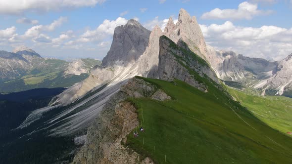 Seceda mount -  the most dramatic drop-offs and jagged peaks in Dolomites, Italy