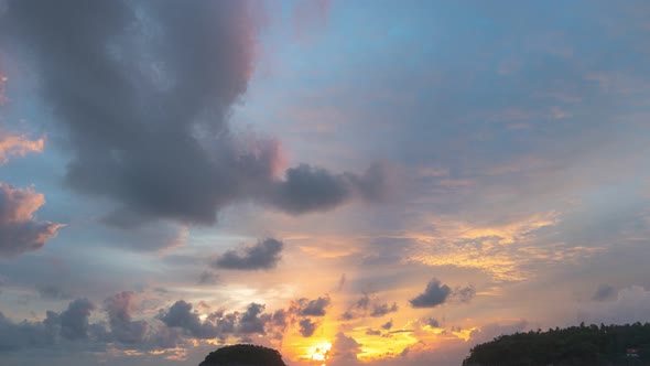 Time Lapse Scenery Sunset Above The Island At Kata Beach Phuket.