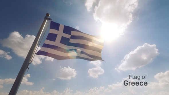 Greece Flag on a Flagpole V2