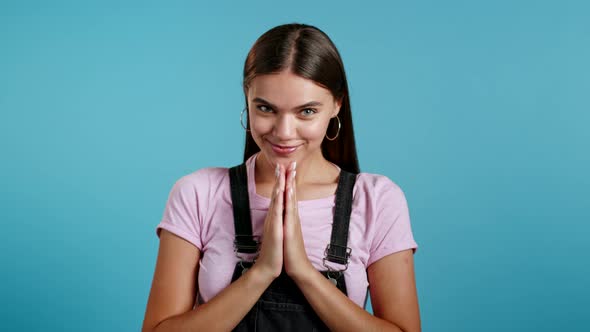 Applauding Girl Is Very Glad and Happy, She Claps Hands Because of Excellent News. Surprised Excited