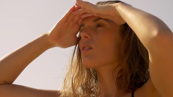 Closeup Shot of Female Model Looking From Afar