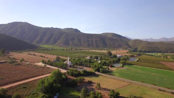 Aerial travel drone view of Oudtshoorn, Western Cape, South Africa.