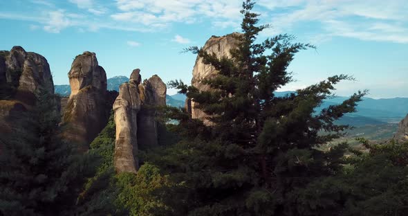 Aerial View Of The Mountains And Meteora Monasteries In Greece