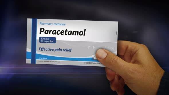 Paracetamol and painkiller tablets pack in hand abstract concept rendering