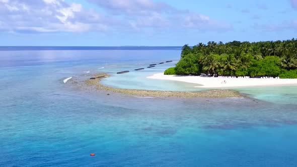 Aerial view sky of exotic bay beach wildlife by blue ocean and sand background