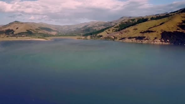 Aerial of lake in New Zealand