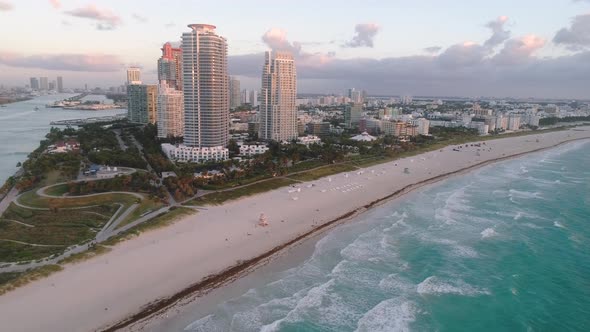 Aerial Miami Flying Away From South Pointe Beach