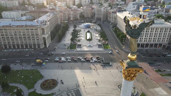 Kyiv. Ukraine: Independence Square, Maidan. Aerial View, Slow Motion